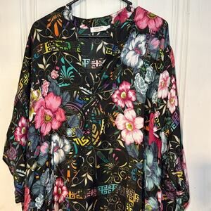 Johnny Was s m floral peace hibiscus kaftan dress bathing suit cover split hem